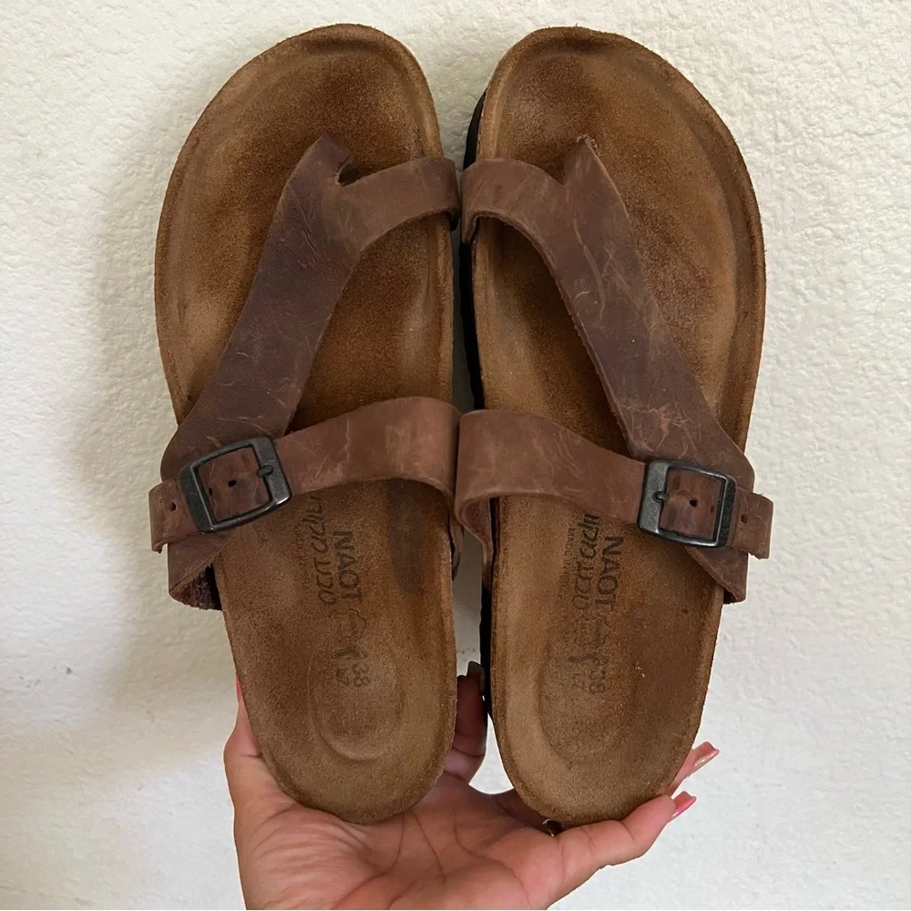 Naot Tahoe Thong Dark Brown Leather Platform Sandal Size 7-7.5 US - Picture 7 of 11